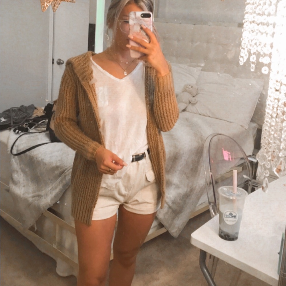 Camel knit hooded cardigan